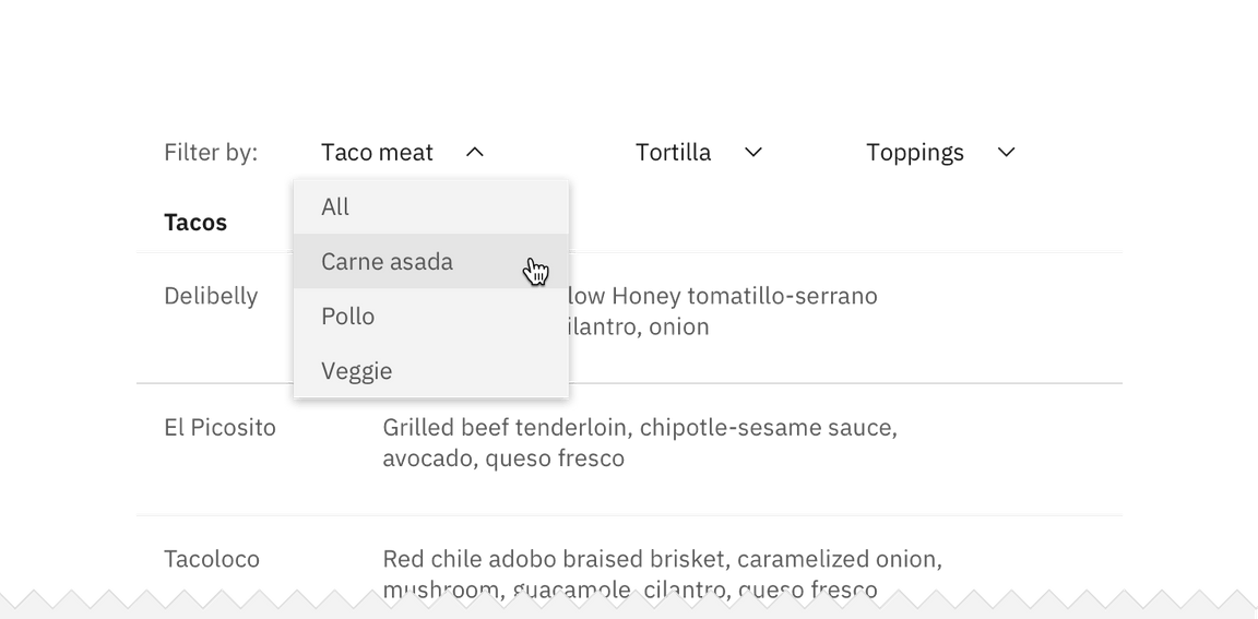 single selection filters