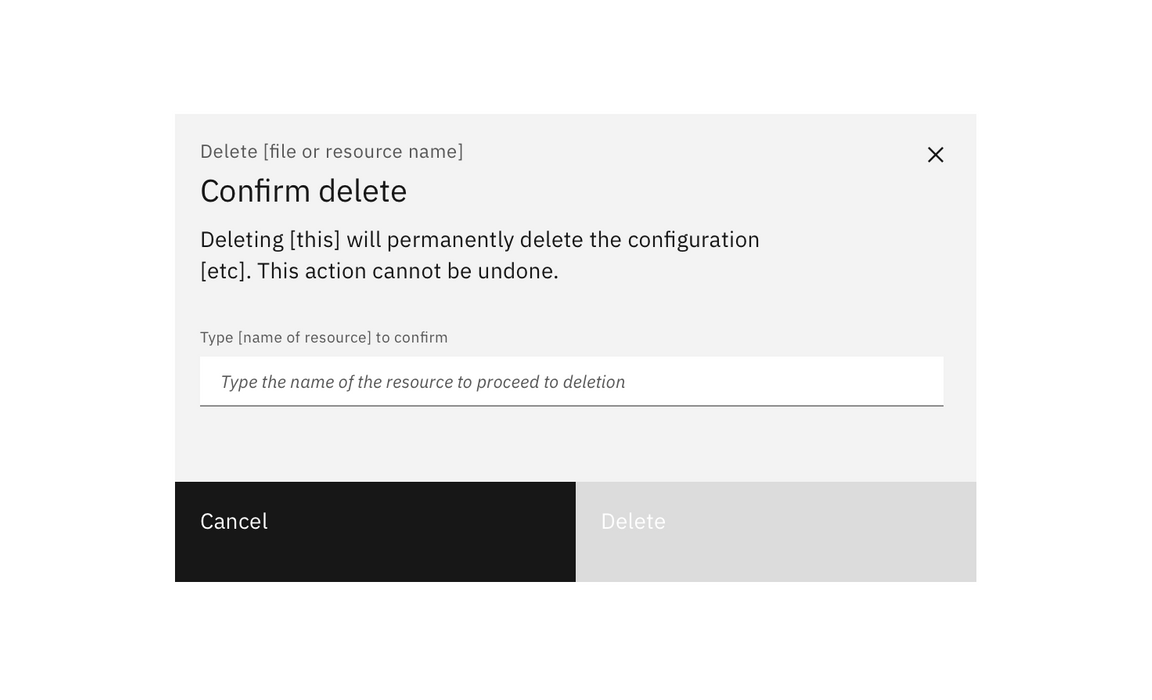 Example of an un-populated high-impact deletion modal